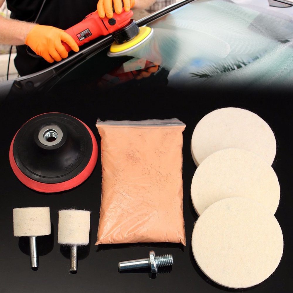 8 chiếc Cerium Oxide Glass Polishing Kit Kem chống trầy xước kính chắn gió + nỉ + Tấm lót 3 "