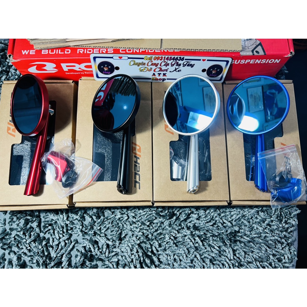 Gương xe máy kính tròn ngôi sao H2C chân bát xéo nâng cấp mới như dòng 744 hàng cnc cao cấp loại 1