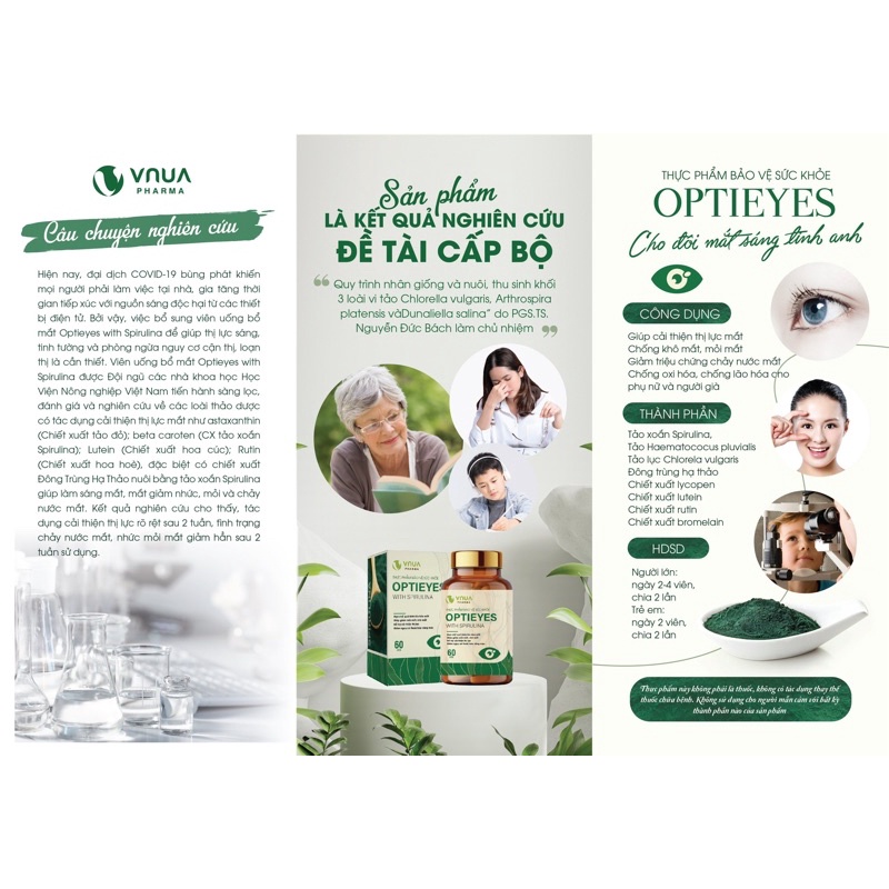 Viên Uống Bổ Mắt OPTIEYES With Spirulina VNUA Pharma Cải Thiện Thị Lực, Giảm Nhức Mỏi Mắt Sau 2 Tuần Sử Dụng (60 viên)