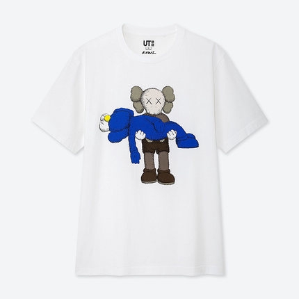 AAA Uniqlo Kaws Blue Tshirt Female Smooth Sleeved Short Tshirt Unisex White Shirts Tee