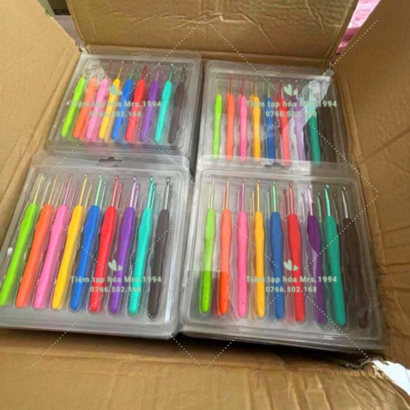 BỘ ĐỦ SIZE 9 KIM MÓC LEN CÁN DẺO MÀU - DỤNG CỤ MÓC LEN - KHÂU MÓC ĐÁNH DẤU