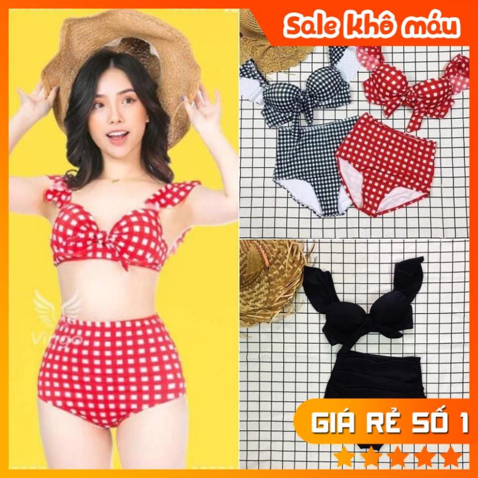 Bikini nữ đệm dày nâng ngực áo cánh tiên quần cạp cao che bụng - ảnh thật shop chụp