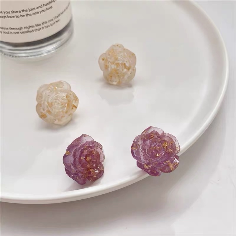 bông tai hoa hồng phong cách tiểu thư, khuyên tai hình hoa hàn quốc