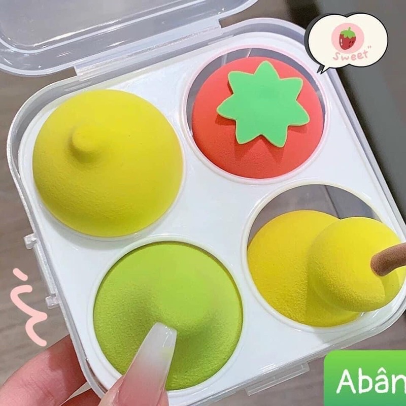 Set 4 bông mút trang điểm tán phấn kem nền mềm mại TieuMy cute hình trái cây