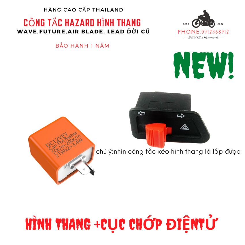 Công Tắc vuông xéo + cục nháy,tích hợp hazard  nháy 4 Bóng Xi Nhan xe Wave,Future,Air Blade, Lead,,.