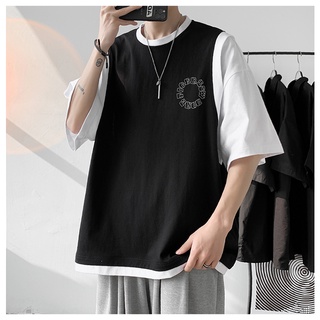 Áo Thun Tay Ngắn Giả 2 Lớp Dáng Rộng Thời Trang Mùa Hè Cho Nam