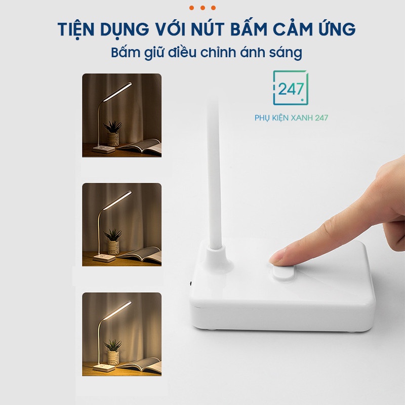 Đèn để bàn đọc sách chống cận thị, cảm ứng tích điện, 3 chế độ màu ánh sáng