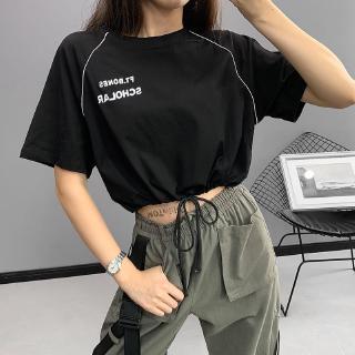 Áo Thun Croptop Tay Ngắn Dáng Rộng Thêu Chữ Trẻ Trung Năng Động Cho Nữ