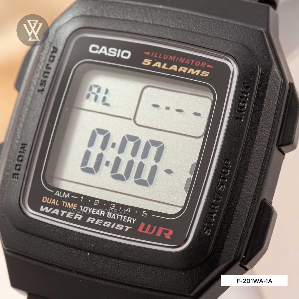 Đồng Hồ Điện Tử Nam Casio WATCHSTORE F-201WA-1A Thiết Kế Mặt Kính 41mm, Dây Đeo Và Vỏ Nhựa Bền Bỉ
