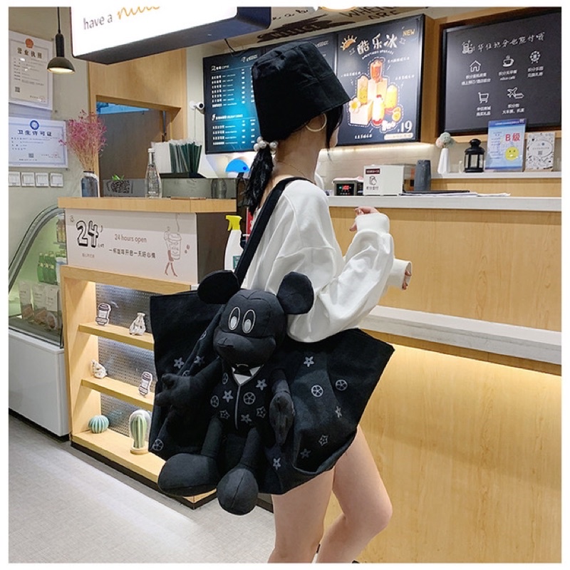 《HÌNH THẬT》Túi tote đeo vai - TÚI DU LỊCH thiết kế đính gấu mickey to siêu xinh ♥️