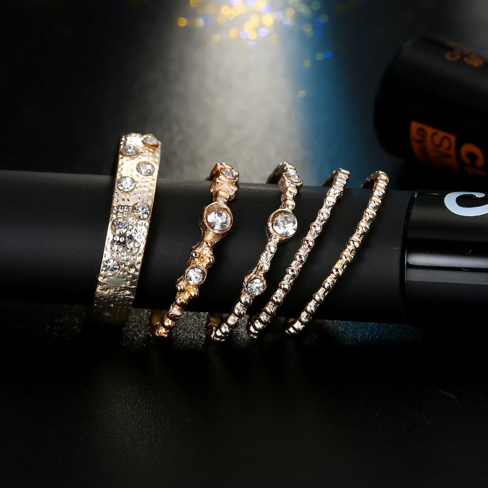 Set 5 Nhẫn Đính Đá Kiểu Gợn Sóng Thời Trang Cho Nữ