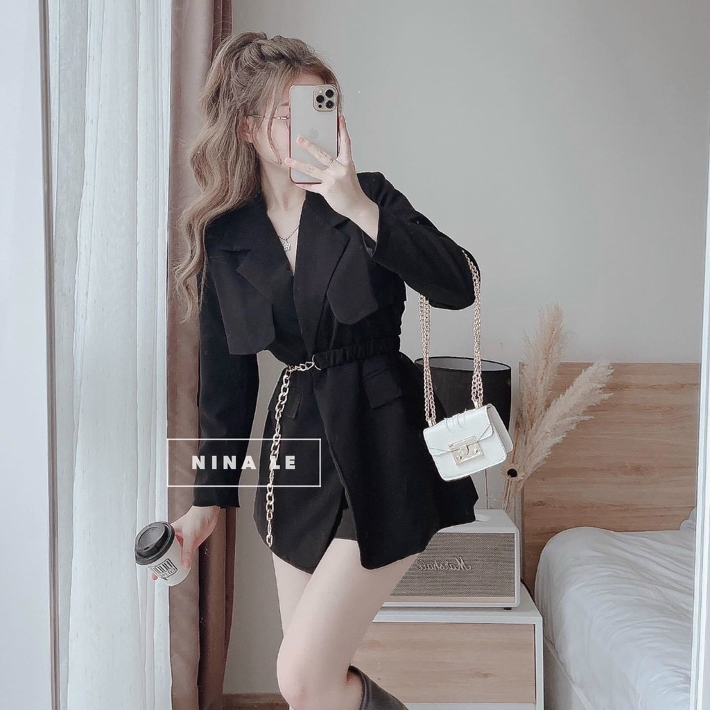 Áo khoác Blazer nữ cổ vest kèm dây xích siêu ngầu - Video ảnh thật freesize | BigBuy360 - bigbuy360.vn