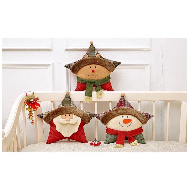 Gối hình người tuyết/ ông già noel/ ngôi sao năm cánh sáng tạo dùng làm quà tặng giáng sinh