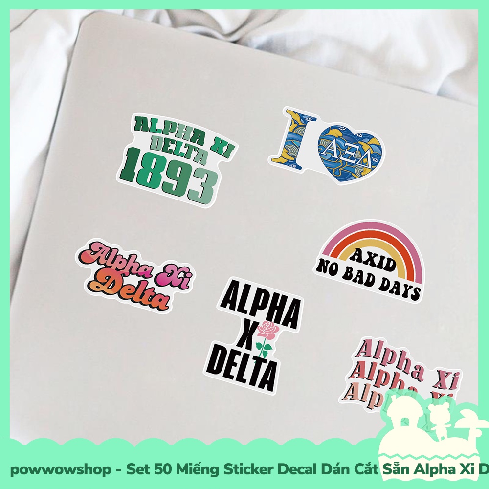 [Sẵn VN - Hỏa Tốc] Set 50 Miếng Sticker Decal Cắt Sẵn DIY Dán Trang Trí Vật Dụng Mẫu Alpha Xi Delta