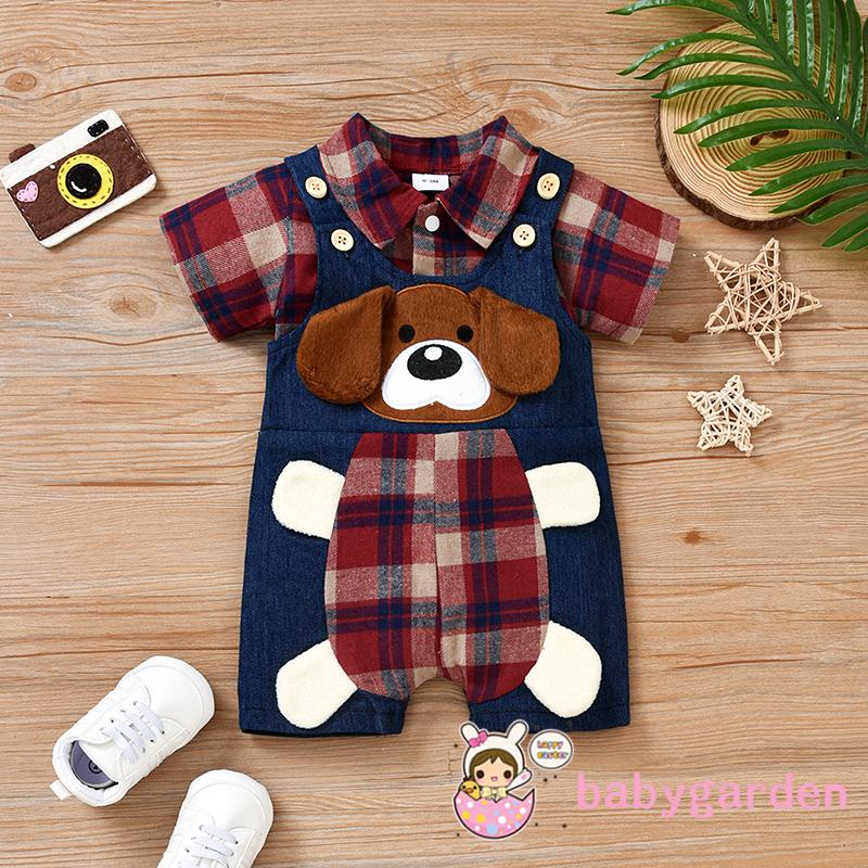 Bộ 2 Món Áo Liền Quần Đáy Thụng In Họa Tiết Kẻ Ô + Quần Yếm Cho Bé 0-18 Tháng Tuổi