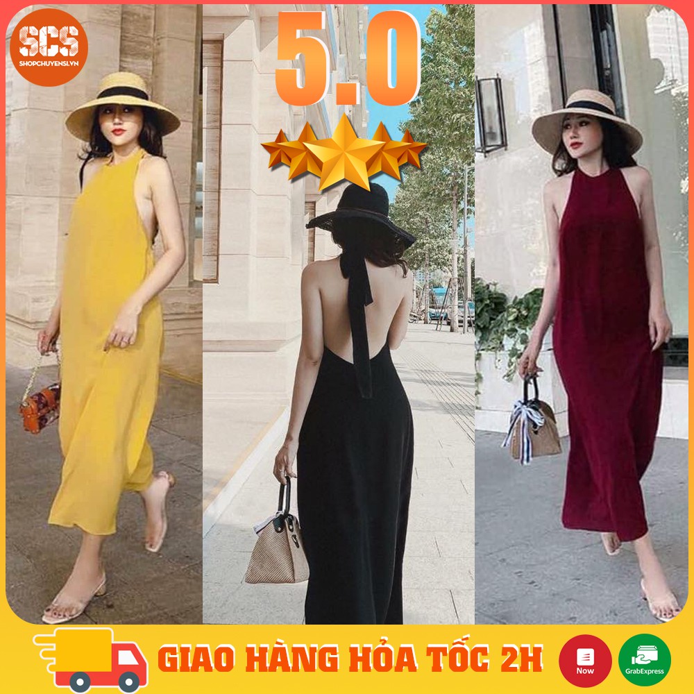 Đầm maxi cổ yếm hở lưng [Đầm maxi hở lưng] | BigBuy360 - bigbuy360.vn