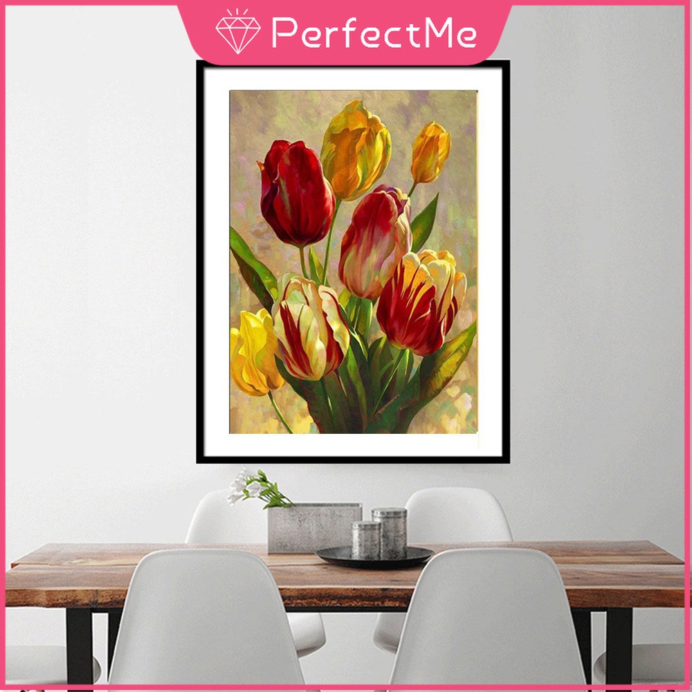 Bộ Tranh Đính Đá 5d Hạt Tròn Tự Làm Hình Hoa 40x50cm Nhiều Màu Sắc