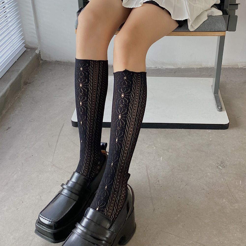 Đôi Vớ Dài Tới Gối Phối Ren Hoa Nhiều Màu Phong Cách Lolita Nhật Bản Cổ Điển Cho Nữ