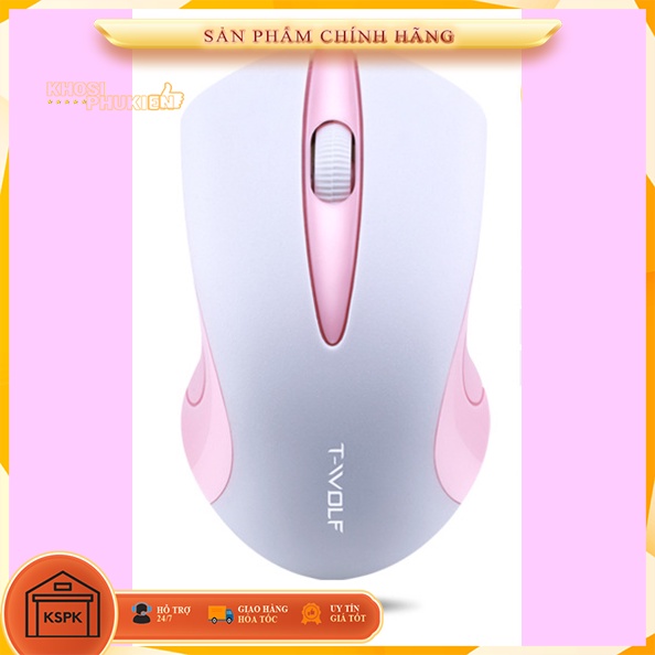 Chuột không dây màu hồng trắng dễ thương gaming màu hồng trắng KSPK