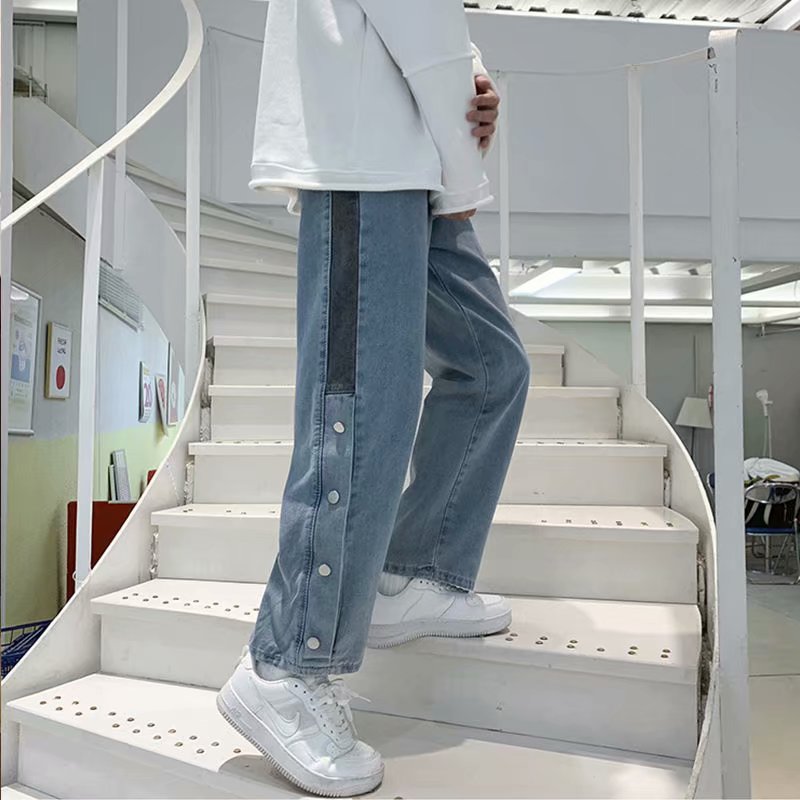 Quần jean dài dáng rộng ống suông phong cách Hàn Quốc cho nam 2022thời trang simple unisex jean quần kẻ caro nữ