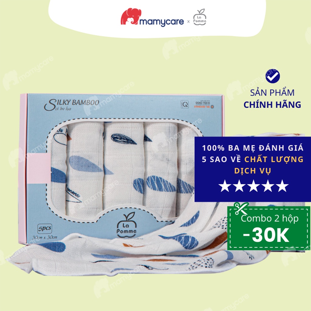 Set 5 khăn xô sữa La Pomme sợi tre lụa họa tiết rainy an toàn cho làn da bé - MAMYCARE