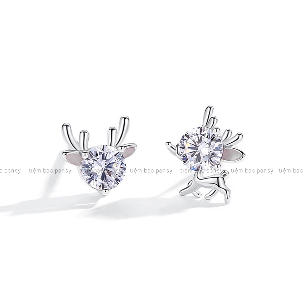 Bông tai bạc nữ PANSY hình chú tuần lộc, khuyên tai bạc 925 thật phong cách Hàn Quốc