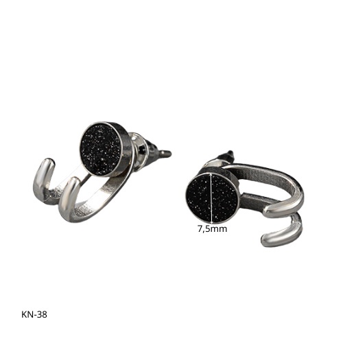 Khuyên tai nam bạc 925 mặt đá đen móc cong cá tính, unisex Shadow Hunter  (1 chiếc) | GEMY SILVER KN38