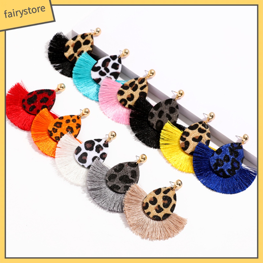 Hoa Tai Dáng Dài Phối Tua Rua Họa Tiết Da Báo Cá Tính