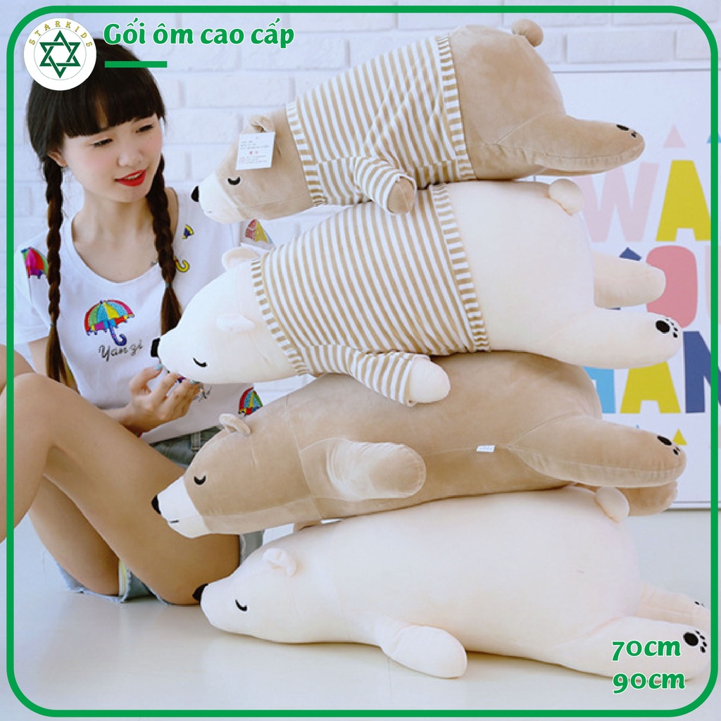 Gấu bắc cực nhồi bông, gối ôm hình con gấu, lông cừu siêu mềm mịn có khóa ẩn và áo tháo rời