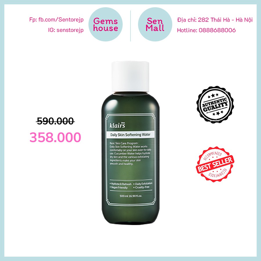 (HÀNG CHÍNH HÃNG) TONER KLAIRS DAILY SKIN SOFTENING WATER 500ML