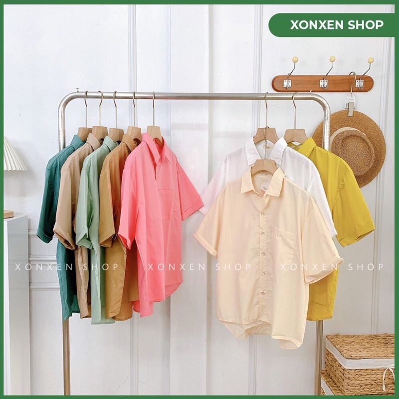 ÁO SƠ MI NỮ ÁO SƠ MI TAY NGẮN FORM RỘNG XONXEN ĐĂK LĂK FREE SIZE MÃ 32