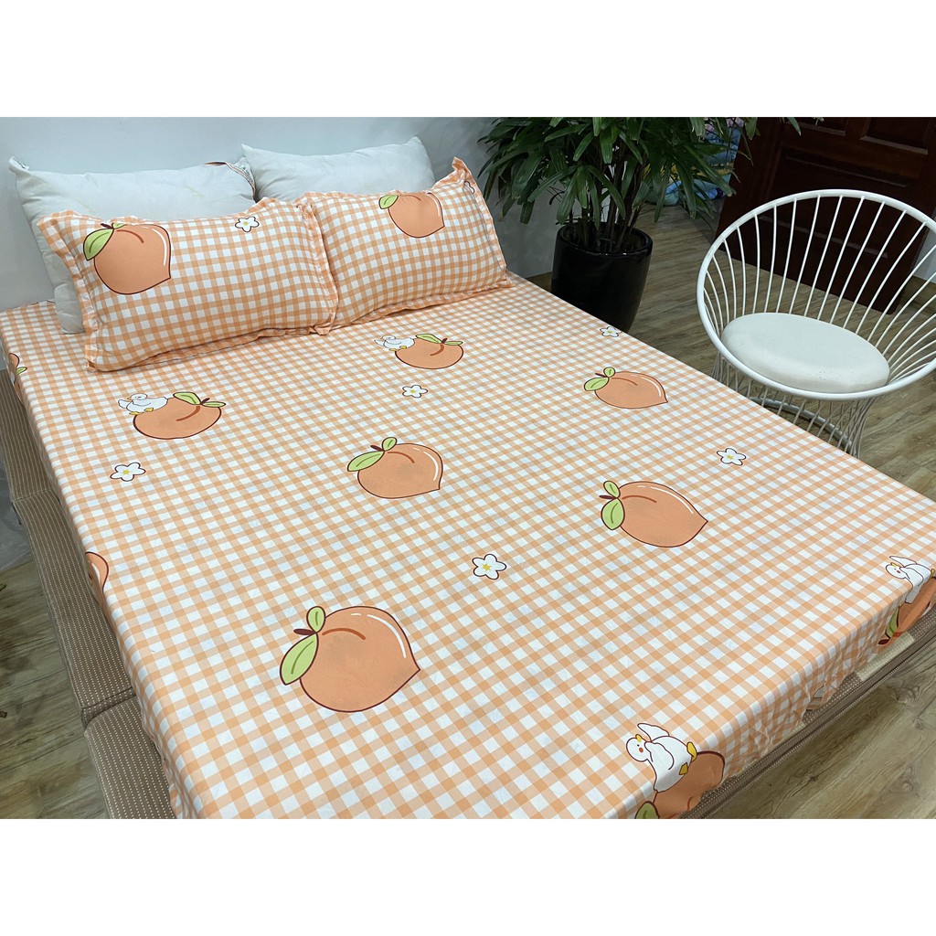 Bộ ga gối 1m8x2m cotton poly,mẫu mới hot 2020,chát chọn mẫu,đào cam karo