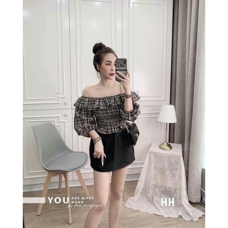 Áo trễ vai kẻ bo chun