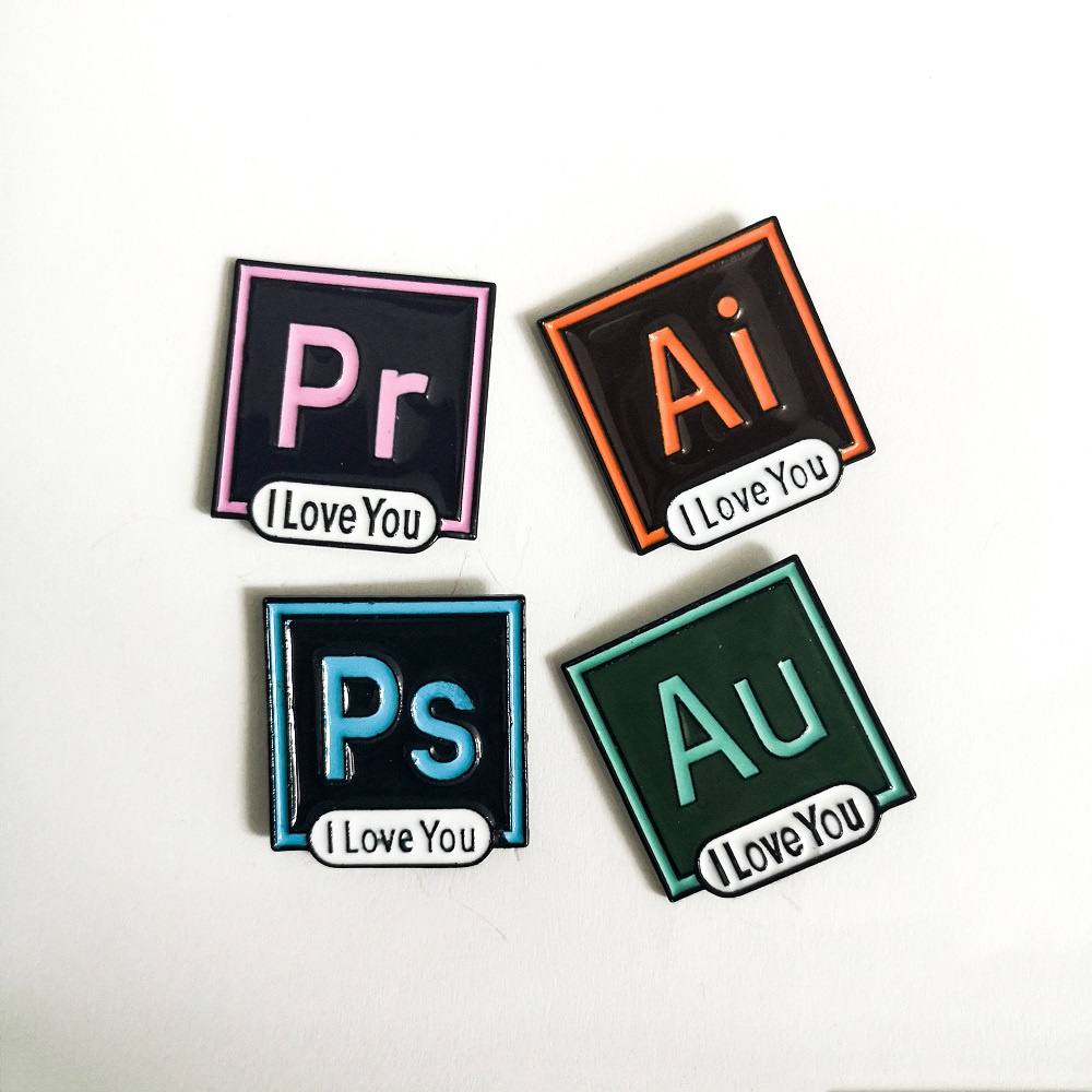 Huy hiệu cài áo bằng kim loại tráng men in chữ I Love You PS AI