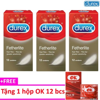 [SIÊU RẺ] Combo 3 hộp Durex Fettherlite siêu mỏng,quà tặng1 hộp ok 12 chiếc
