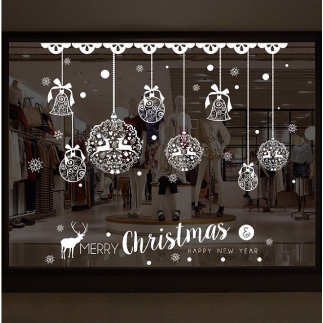 Decal Trang Trí Noel - Chuông trái châu tuần lộc tuyết trắng