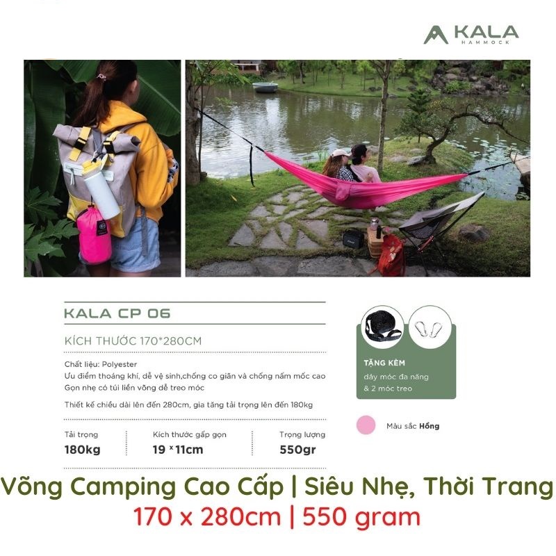 Võng Camping Cao Cấp | Siêu Nhẹ | Thời Trang | 170 x 280cm | Đủ Màu | Gấp Gọn 19x11cm | Tặng Dây + 2 Móc | VT MART