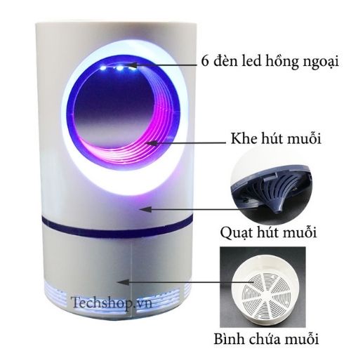 Đèn bắt muỗi điện quang thông minh hình trụ cắm cổng USB