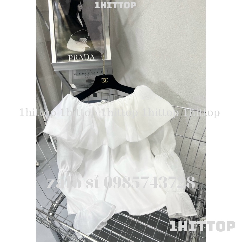 Áo babydoll tay bèo trễ vai chất tơ kaca DT0001 1hittop