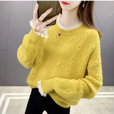 Áo len cổ tròn Áo Len Nữ Pha Ren Phong Cách Hàn Quốc AL50