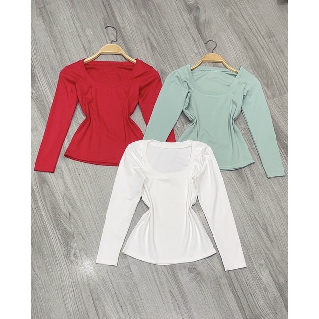 Áo thun body cổ U tay dài đủ màu