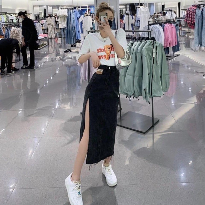 [ SẴN ĐEN S ] Chân váy bò xẻ tà cao hack chân Ulzzang ( Ảnh thật cuối ) | BigBuy360 - bigbuy360.vn