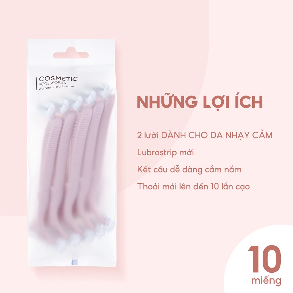 Bộ 10 Dao cạo 2 lưỡi Miniso (Màu Hồng) tiện dụng