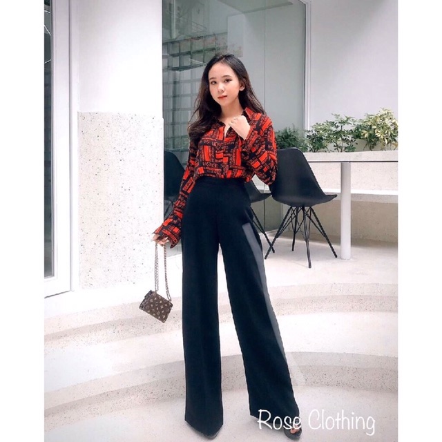 Quần culottes dáng dài lưng cao khoá sườn dài 99cm chất liệu cao cấp