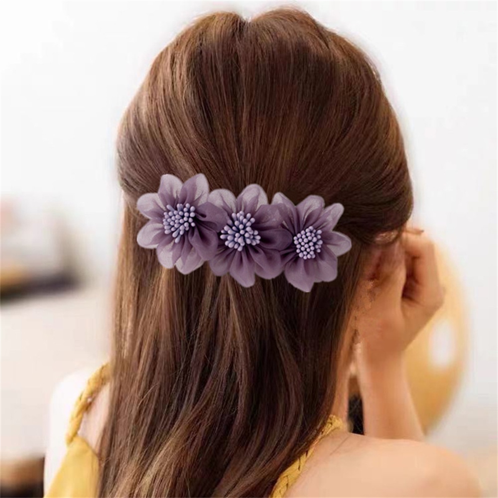 Kẹp Tóc Hình Lò Xo Phối Lưới Đính Hoa Thời Trang Cho Nữ