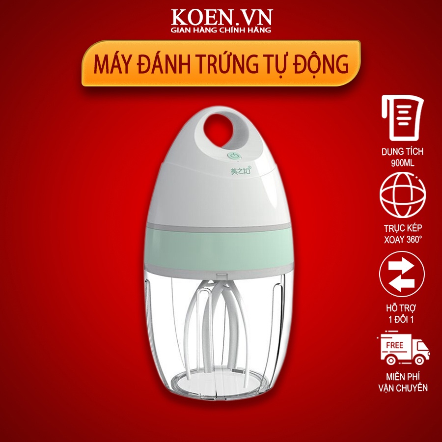 Máy Đánh Trứng Koen Máy Đánh Kem Tự Động Pin Sạc Không Dây Dung Tích 900ML