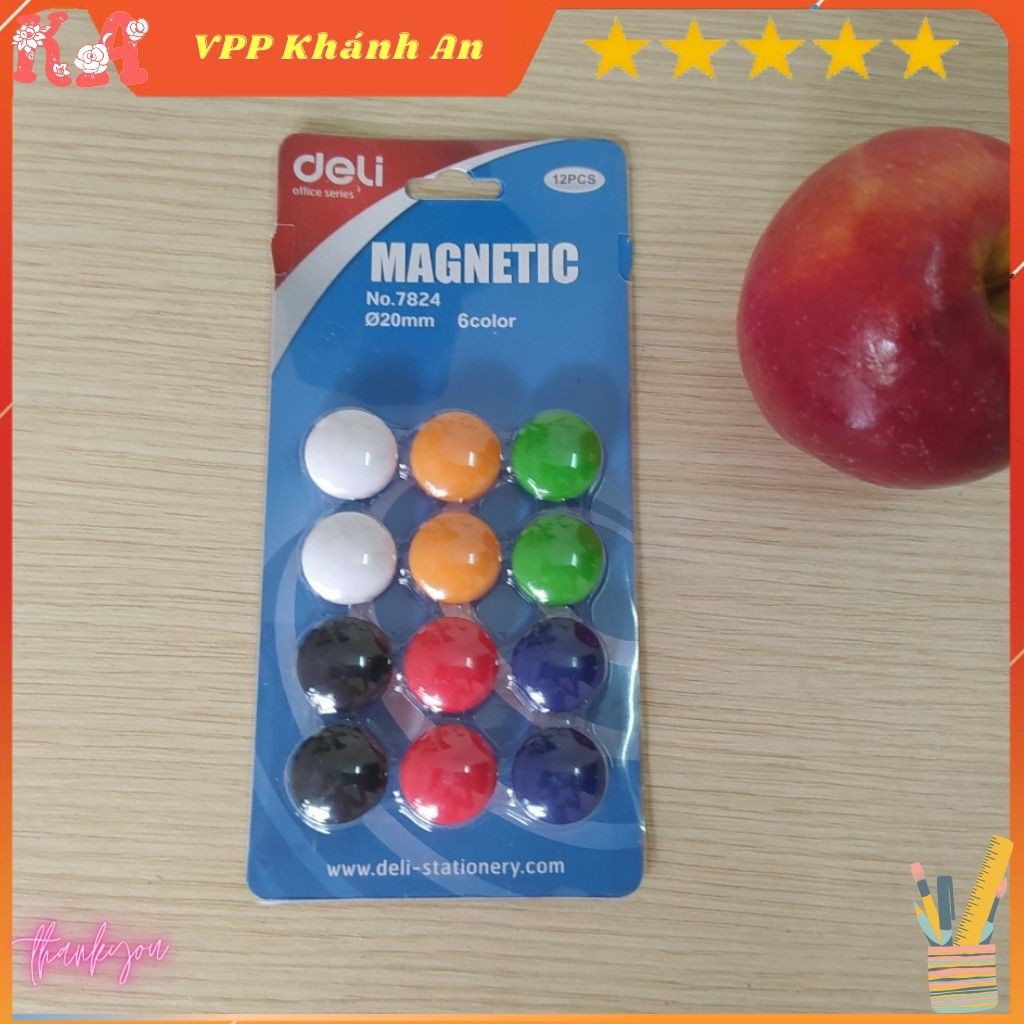 Vỉ 12 viên nam châm dính bảng 20mm Deli 7824