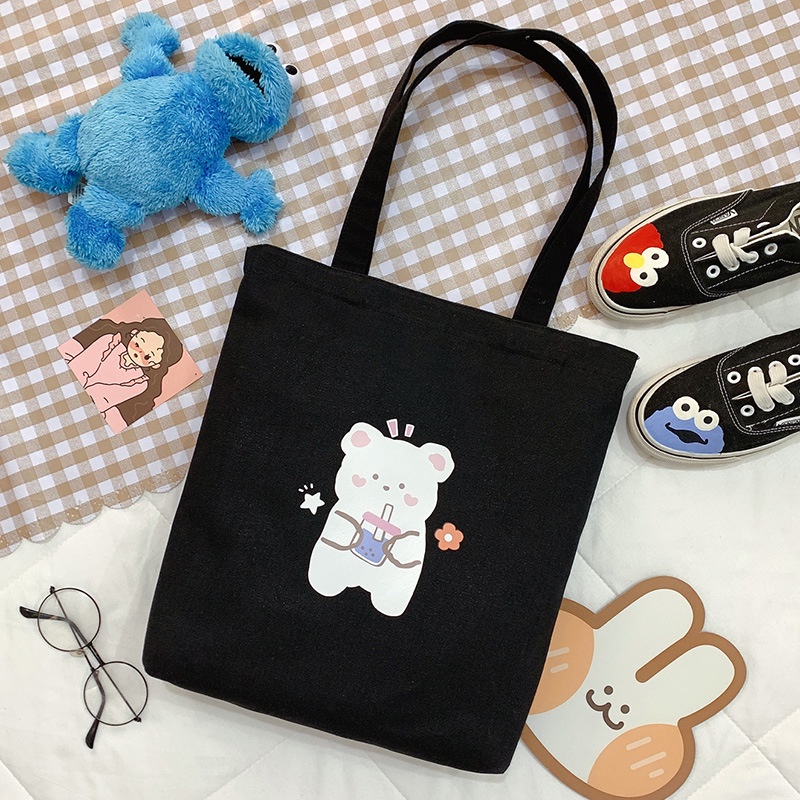 Mới Túi Xách Canvas In Hình Gấu Dễ Thương Cho Nữ