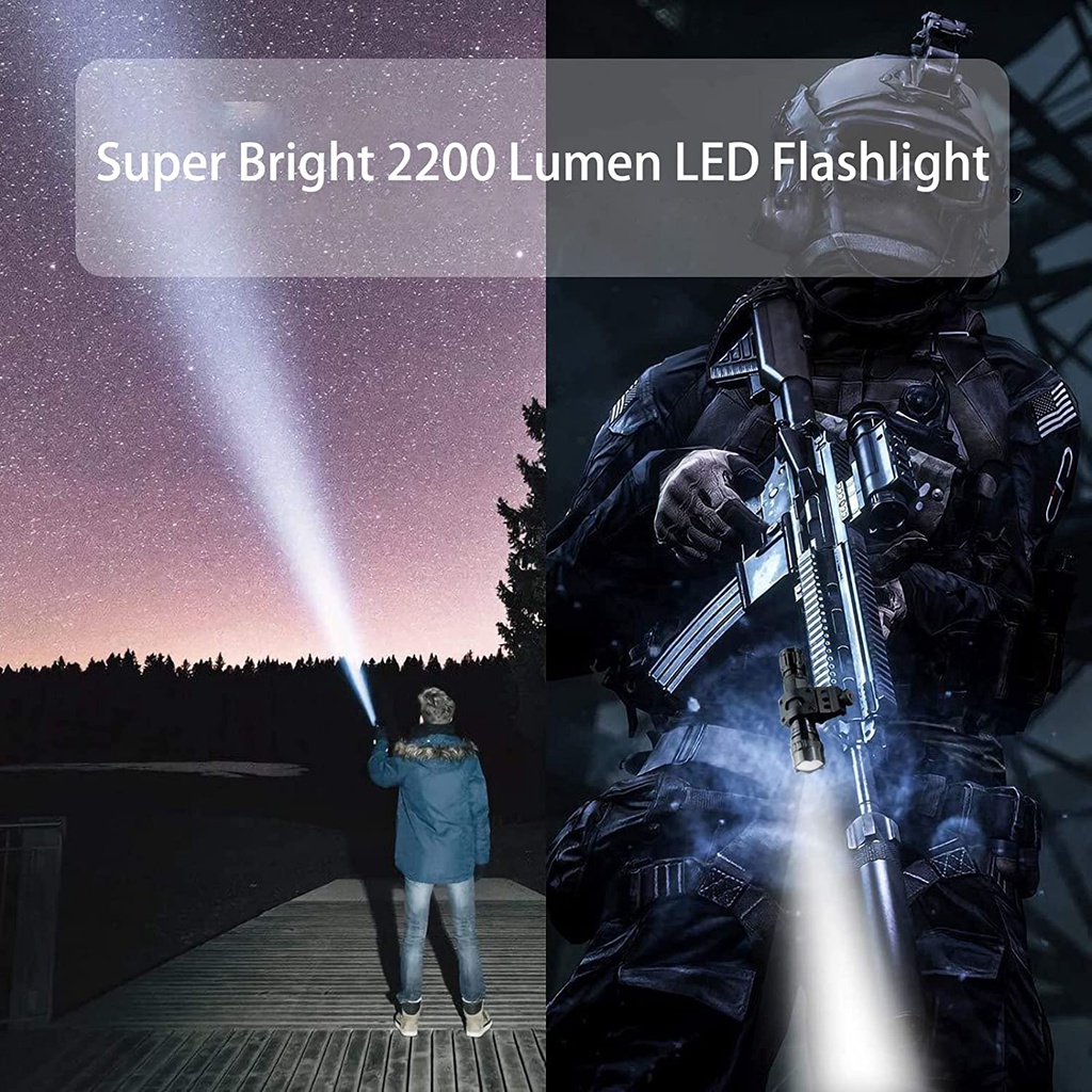 Đèn Pin Chiến Thuật 2200 Lumens Màu Đen Có Công Tắc Bật Tắt Picatinny Kèm Điều Khiển Từ Xa
