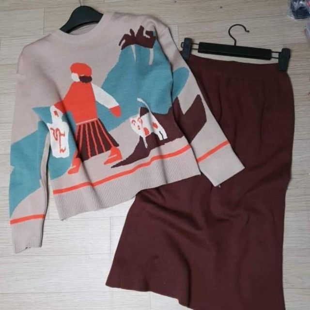 Set áo kèm chân váy len